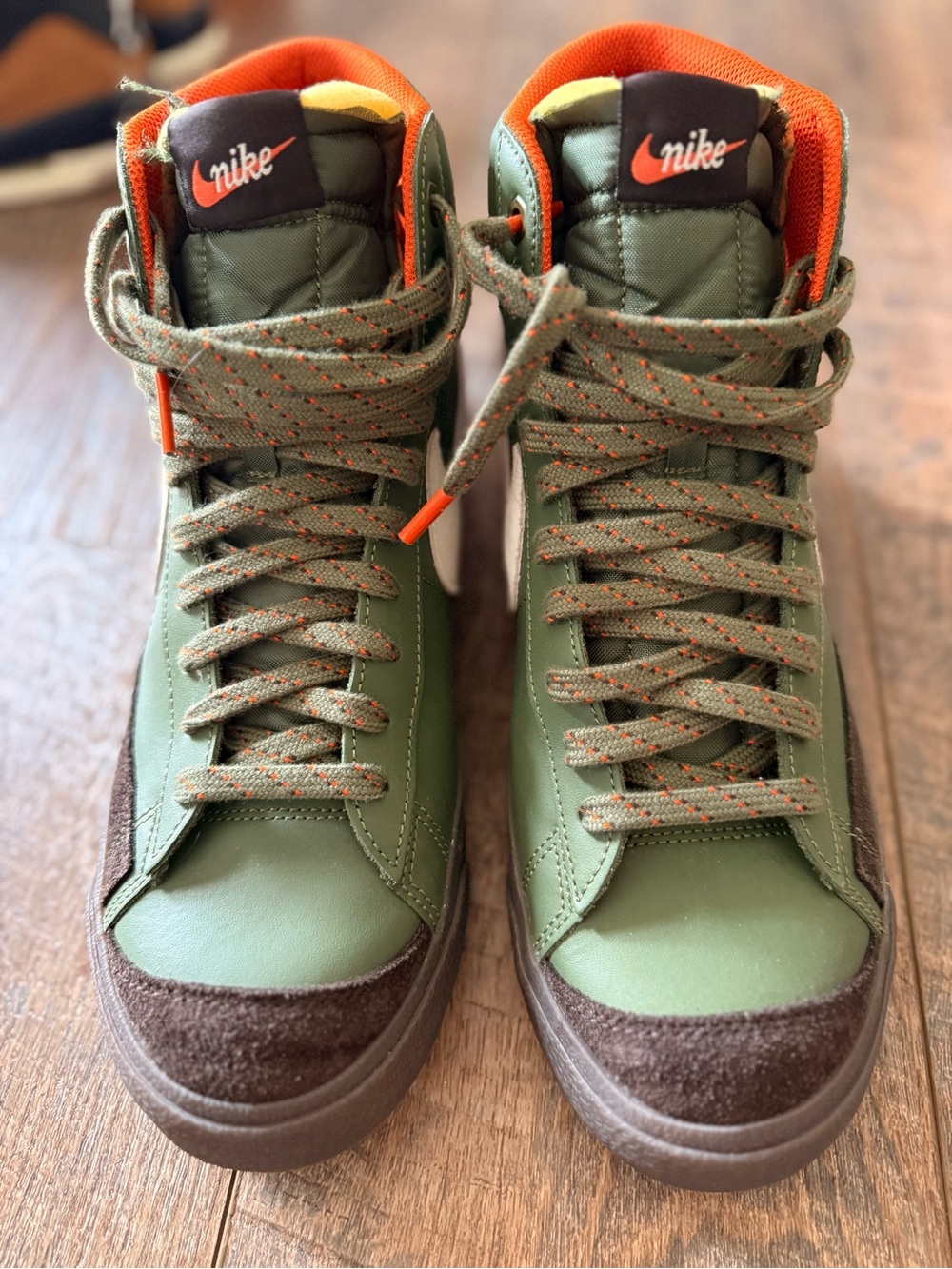 Nike High-Top Sneakers in Olive Green with Orange Accents